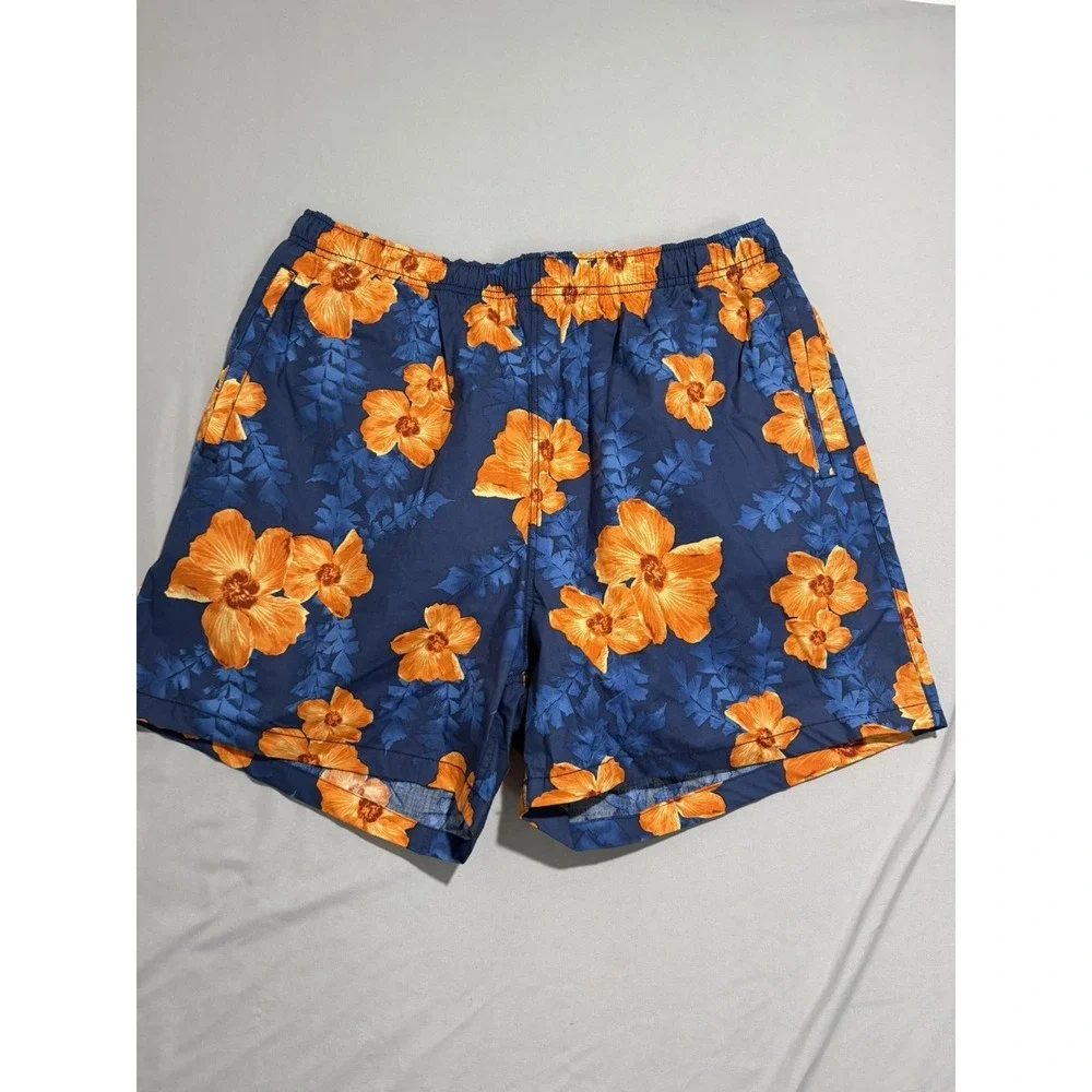 Nautica swim trunks shorts, lined,‎ orange blue hawaiian print, men's xl, cotton